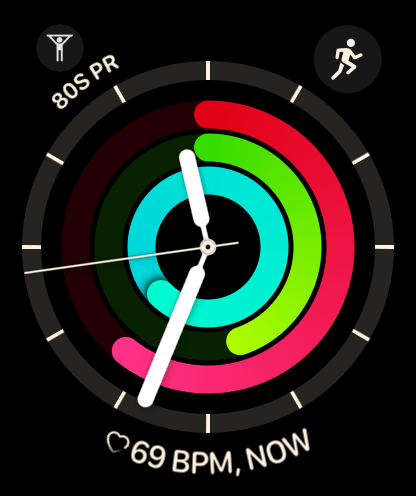 Hang Habit activity complication showing PR time and streak