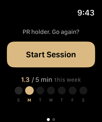Hang Habit Apple Watch app showing Start Session and weekly progress